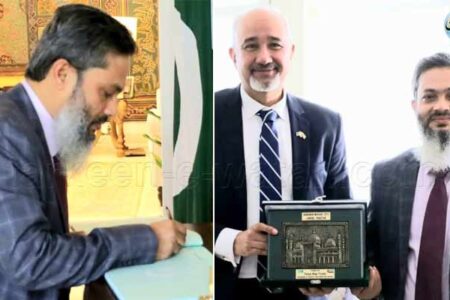 عوامی جمہوریہ بنگلہ دیش کے سفیر طارق احمد اور پاکستان کے سفیر فیصل نیاز ترمذی کی سفارت خانہ پاکستان ابو ظہبی کے پاکستان ہاؤس میں ملاقات